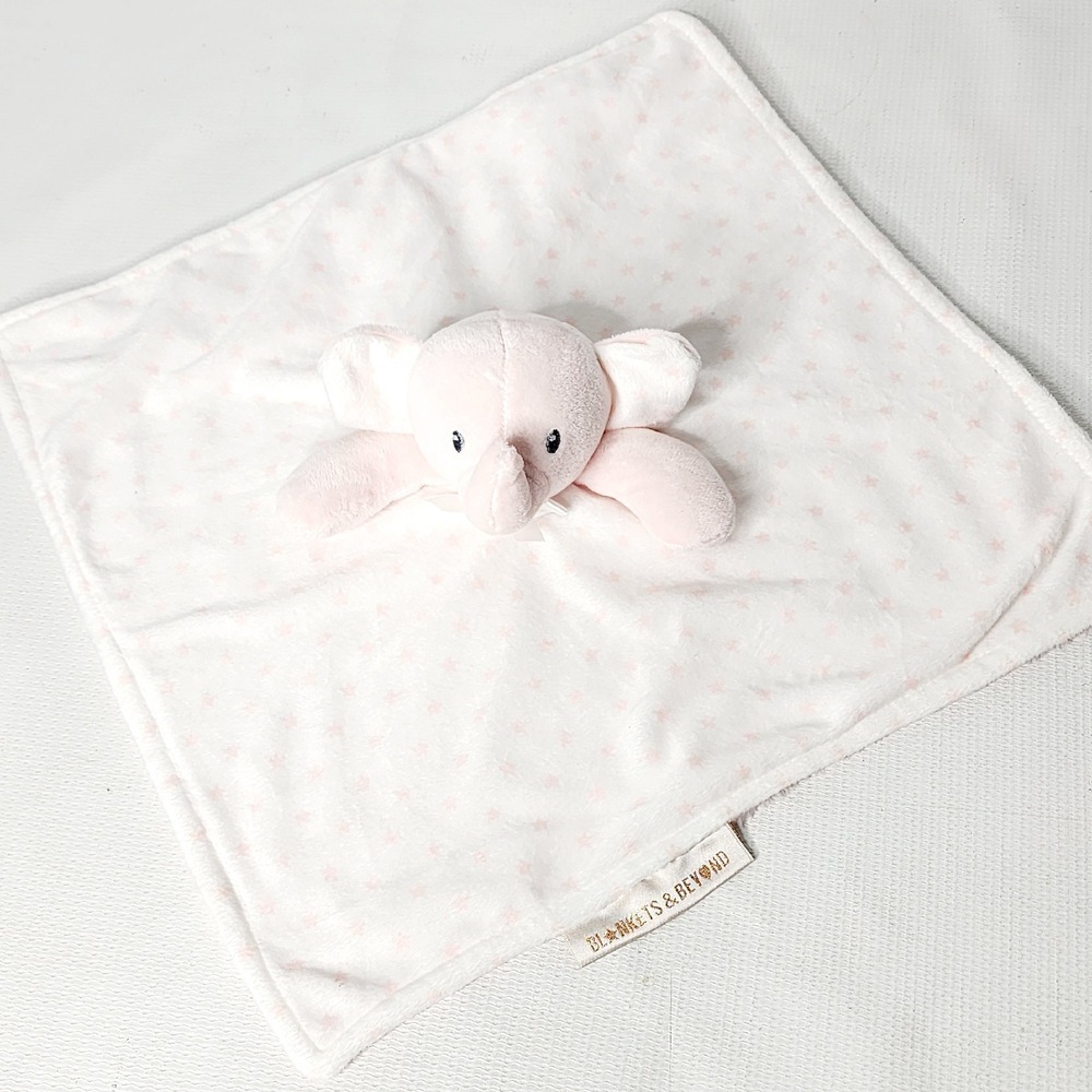 Blankets & Beyond Pink Elephant Lovey Stars Seccurity Blanket White Baby Plush